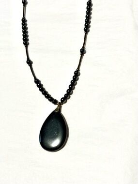Vintage Karla Jordan Hematite Teardrop Pendant on Beaded Necklace